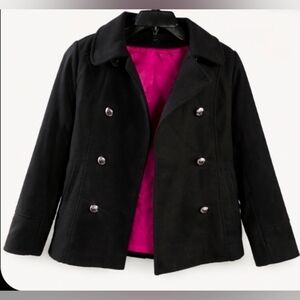 London Fog Black Peacoat with Pink Lining